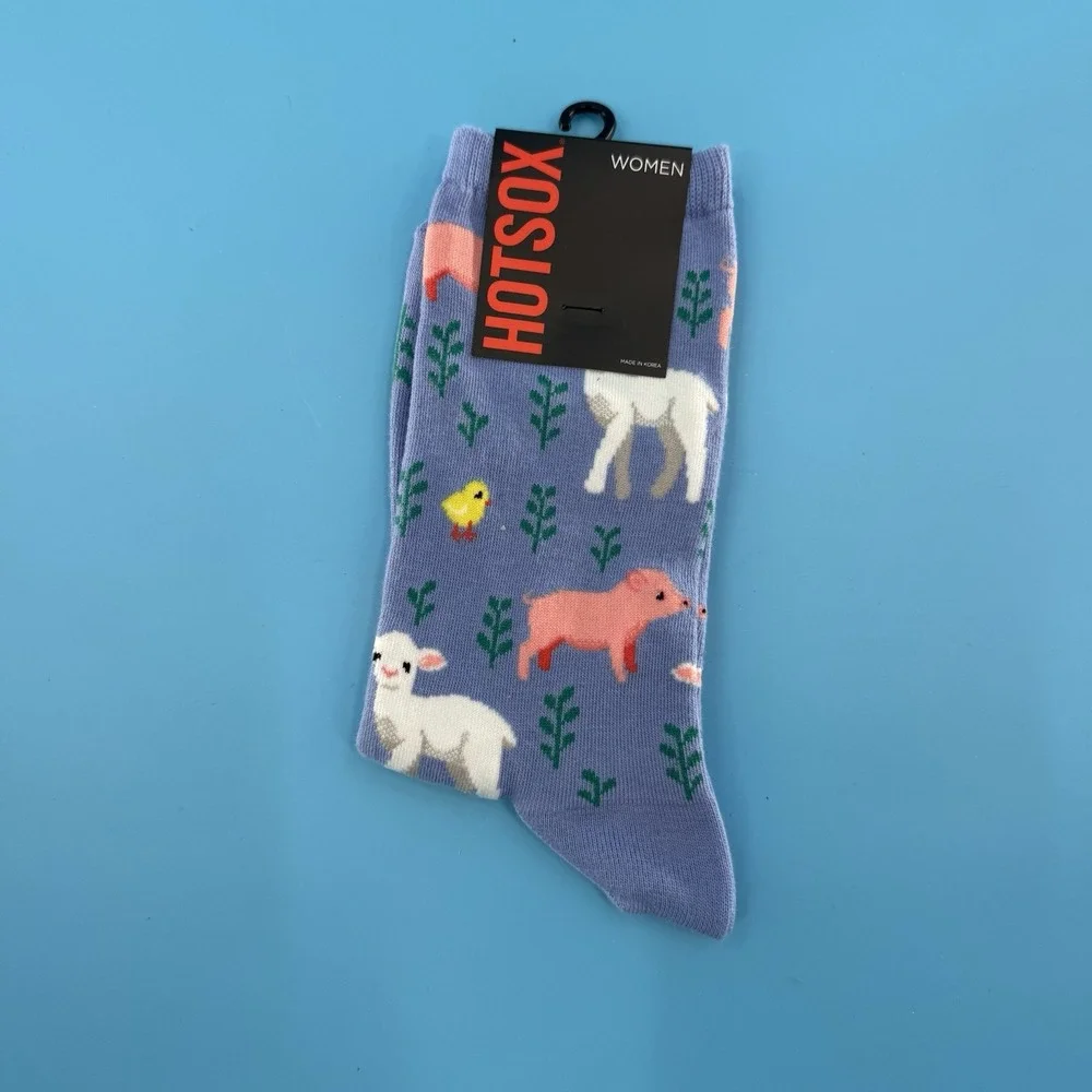 Hot Sox Women's Farm Animal Crew Socks Pig Sheep Chick Size 9–11 New